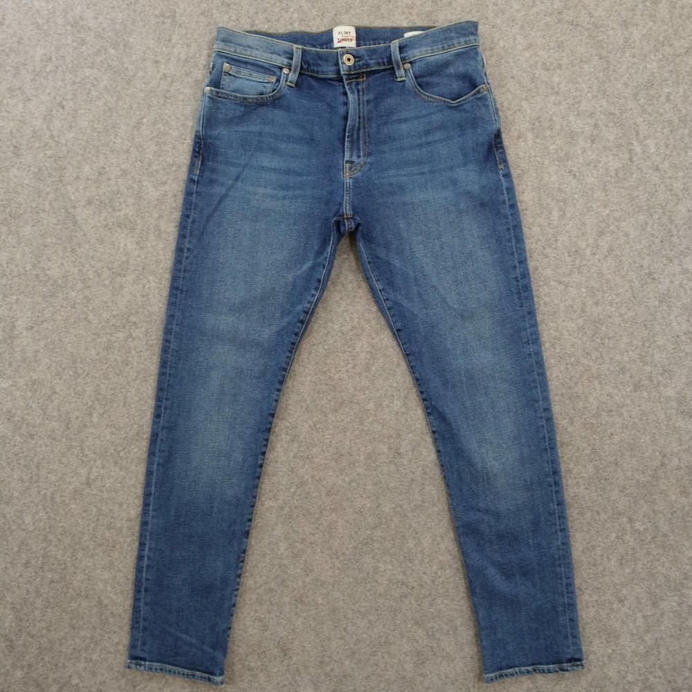 Flint and Tinder Jeans Mens 33 Blue Slim Tapered Mid Rise Medium Zip Fly